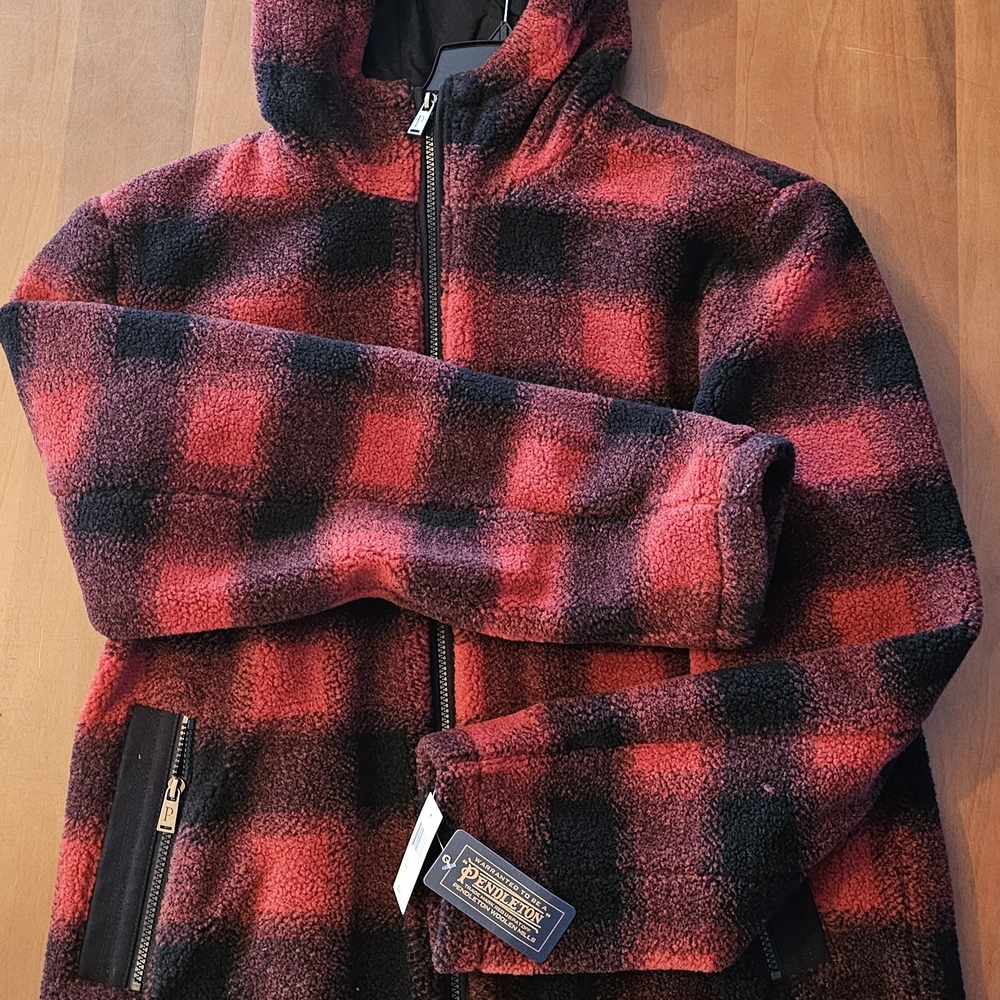 Plaid Hooded Jacket - Red and Black
